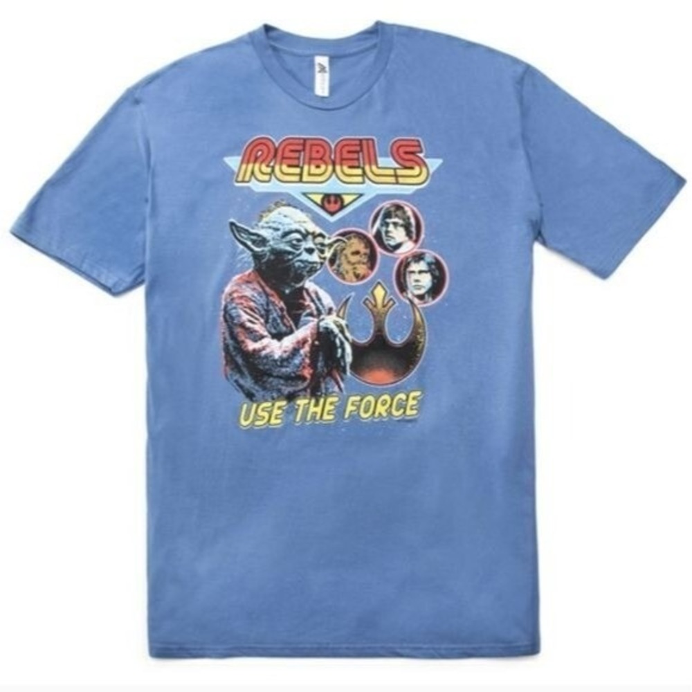 Star Wars Mens Sci-Fi Geek Retro Rebels TOP M Shirt Blue Use The Force Yoda NEW